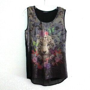 Grand Oriental, black tiger/flower/butterfly tank top, with studs and bow tie